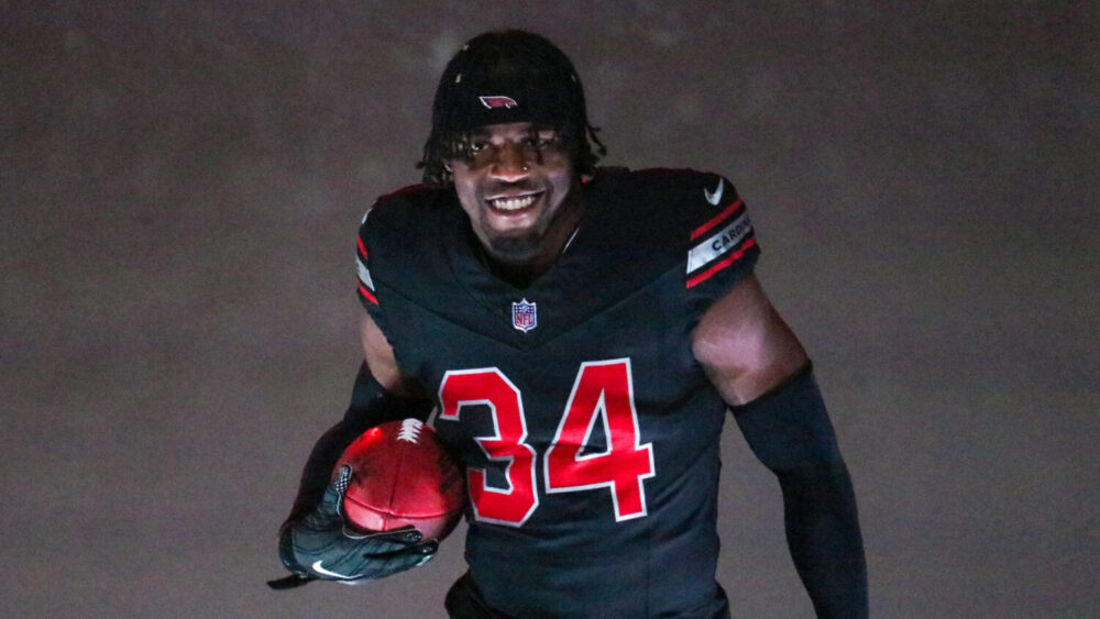 Cardinals S Jalen Thompson helps unveil Arizona’s new uniforms...