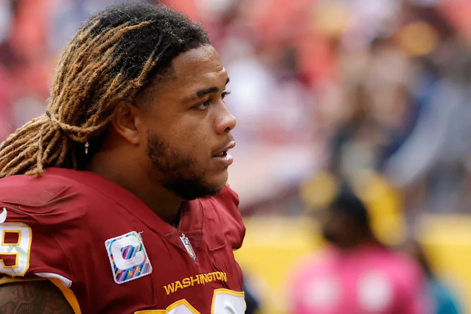 Oct 10, 2021; Landover, Maryland, USA; Washington Football Team defensive end Chase Young (99) walks off the field after the game against the New Orleans Saints at FedExField. Mandatory Credit: Geoff Burke-USA TODAY Sports