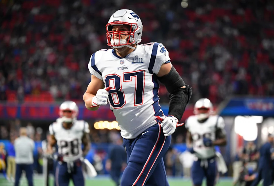 New England Patriots legendary tight end Rob Gronkowski.© Christopher Hanewinckel-Imagn Images