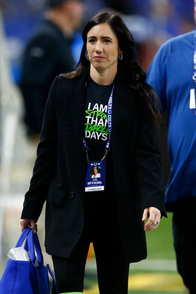 Kalen Jackson, Colts Vice Chair & Owner, wearing a "I am stronger than dark days" t-shirt.