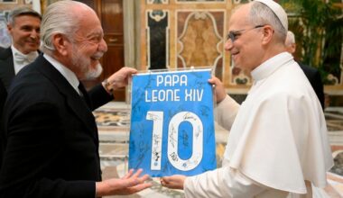 Pope Leo meets with Napoli football club following title victory