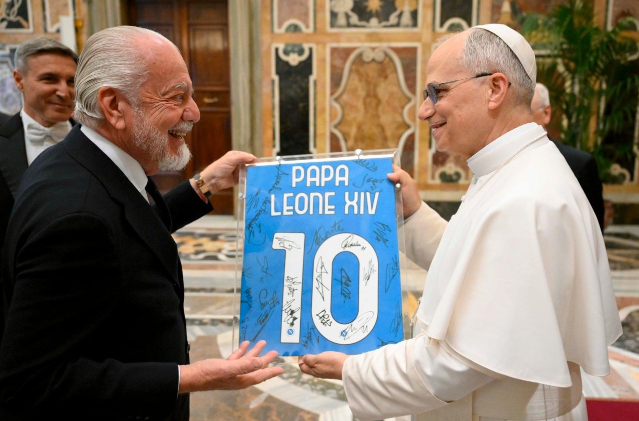 Pope Leo meets with Napoli football club following title victory