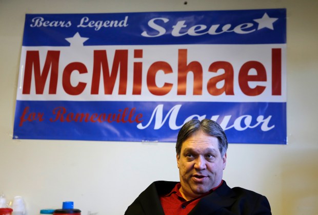 Former Bears football great Steve McMichael, who was running for...