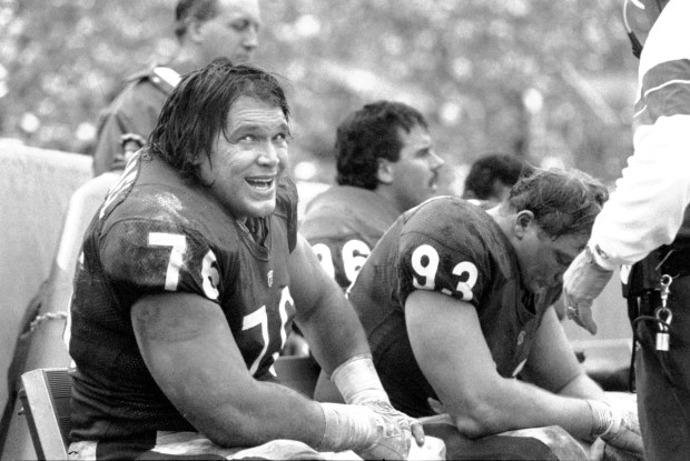 Steve McMichael enjoys a respite on the Bears bench, circa...
