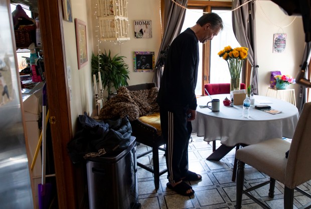 Former Bears player Steve McMichael stands at his Romeoville home April 22, 2021. McMichael had recently been diagnosed with ALS. (Brian Cassella/Chicago Tribune)