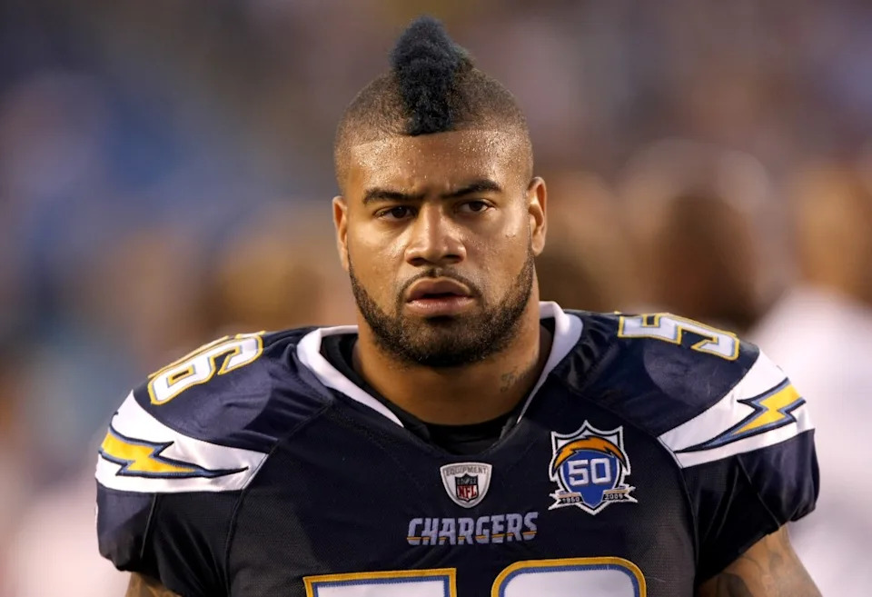 Shawne Merriman played eight seasons in the NFL, including six with the Chargers. Getty Images