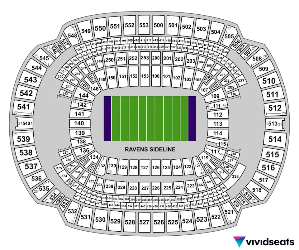 A map of Baltimore’s M&T Bank Stadium. Vivid Seats