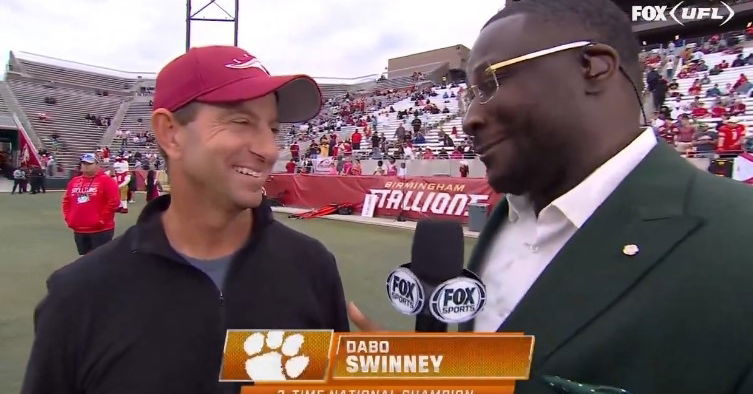 FOX caught up with Dabo Swinney on the sidelines to talk about the upcoming season, UFL football and Tiger alums in it and more: