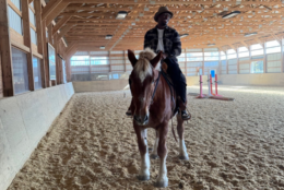 Vernon Davis riding a horse