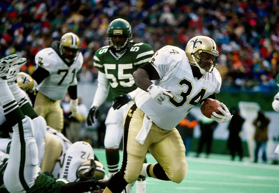 Dec 16, 1992; E. Rutherford, NJ, USA; New Orleans Saints running back Craig Heyward (34) carries the ball against the New York Jets at Giants Stadium. FILE PHOTO; Mandatory Credit: USA TODAY Sports