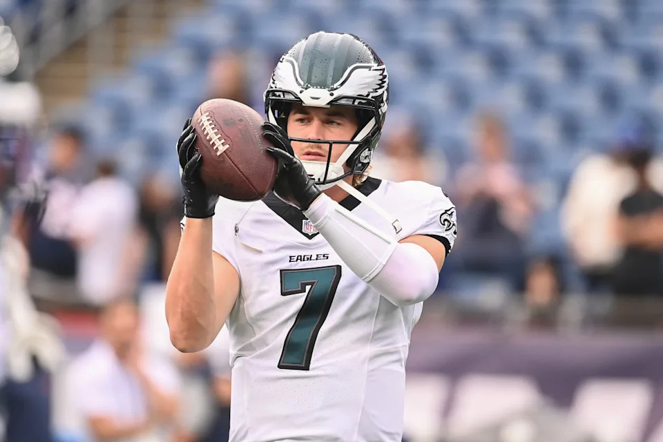 Cleveland Browns quarterback Kenny Pickett, who was acquired from the Philadelphia Eagles earlier this offseason. © Eric Canha-Imagn Images