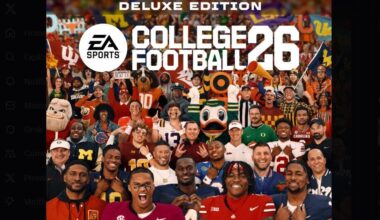 The EA Sports College Football 26 Deluxe Edition cover featuring ASU quarterback Sam Leavitt and co...
