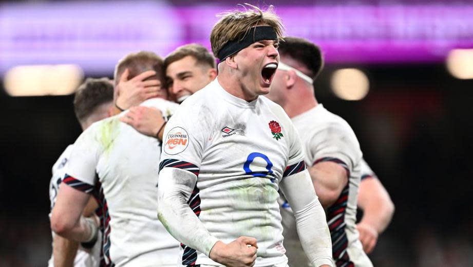 Henry Pollock celebrates for England