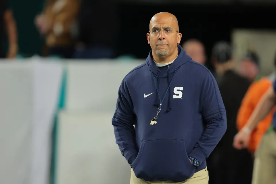 Jan 9, 2025; Miami, FL, USA; Penn State Nittany Lions head coach James Franklin before the game against the Notre Dame Fighting Irish in the Orange Bowl at Hard Rock Stadium. Mandatory Credit: Sam Navarro-Imagn Images