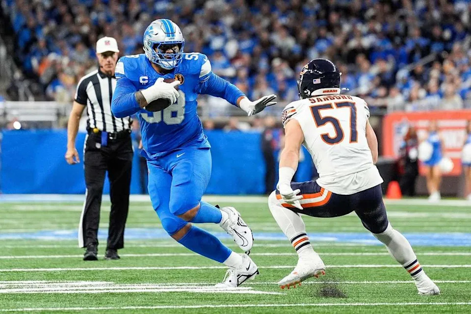 Detroit Lions right tackle Penei SewellJunfu Han &sol; USA TODAY NETWORK via Imagn Images