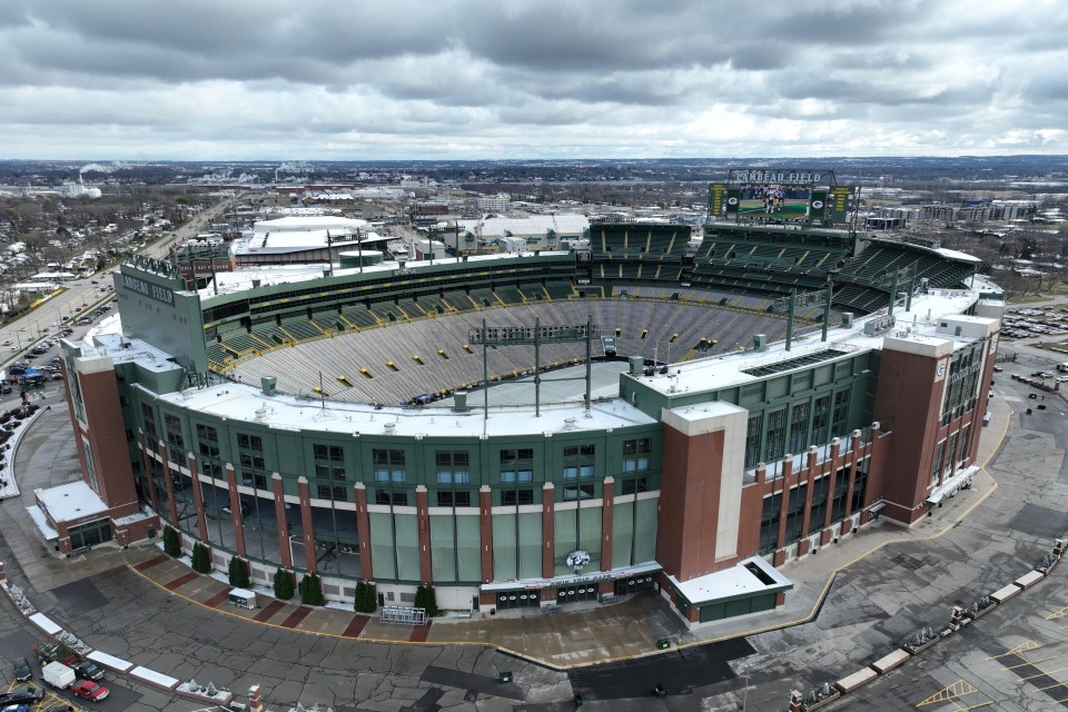 Aerial view of Lambeau Field.