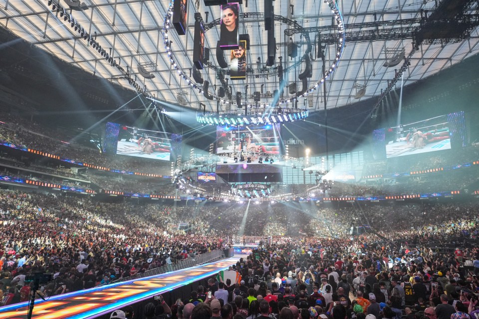 General view of WrestleMania at a stadium.