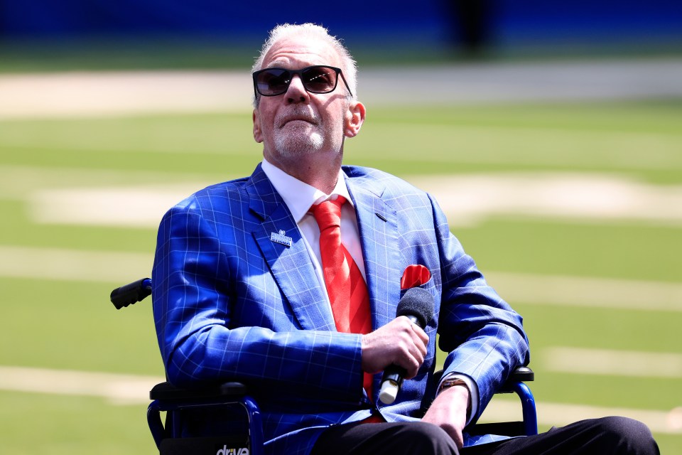 Jim Irsay of the Indianapolis Colts at a ceremony.