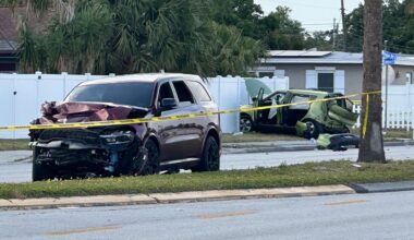 According to investigators, a Dodge Durango (left) crashed into a Kia Soul (right) that was trying to make a left turn. (Spectrum News/Eddie Jackson)