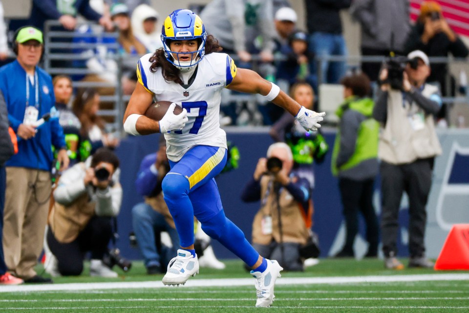 Los Angeles Rams wide receiver Puka Nacua (17) running with the football.