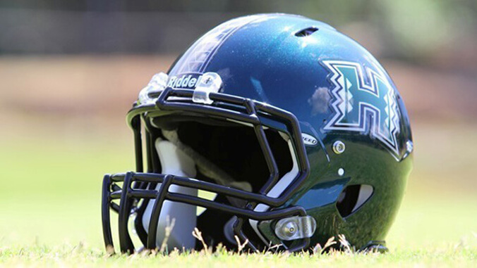 Black U H football helmet