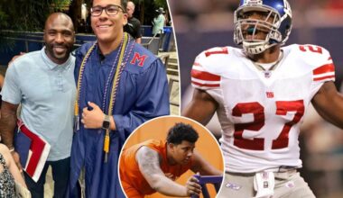 Former Giant Brandon Jacobs' son shocks fans in photo towering over his Super Bowl winning dad