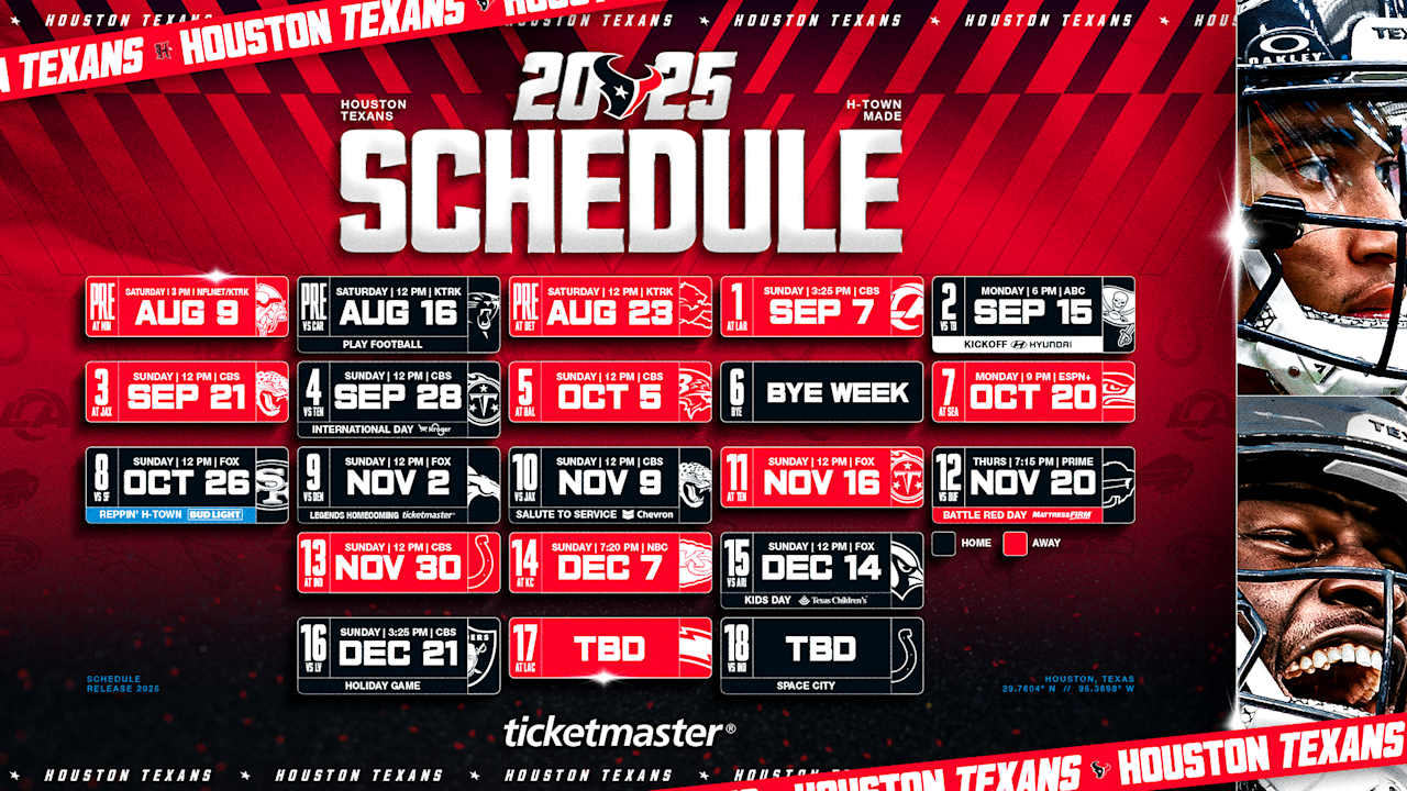 Check out some of the notable numbers that popped up with the Houston Texans 2025 regular season schedule.