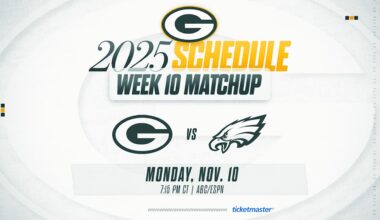 Packers to host Philadelphia on Monday Night Football in Week 10