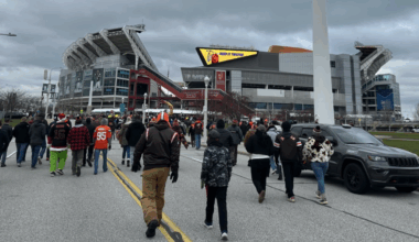 Cleveland Browns fans walk toward the stadium for a home game on Dec. 10, 2023.