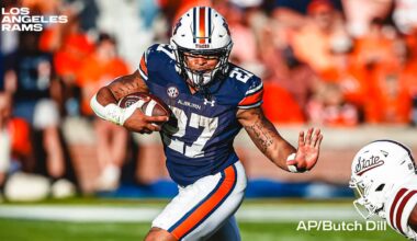 RB Jarquez Hunter, 117th pick in 2025 NFL Draft, self-described "country-boy," looking forward to heading west and starting his NFL career with Rams