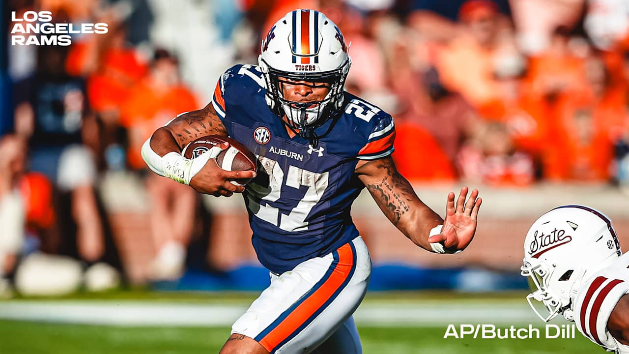 RB Jarquez Hunter, 117th pick in 2025 NFL Draft, self-described "country-boy," looking forward to heading west and starting his NFL career with Rams