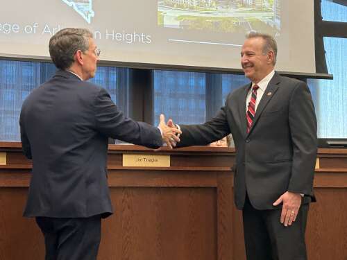 New Arlington Heights mayor sworn in, meets with Bears president on first day