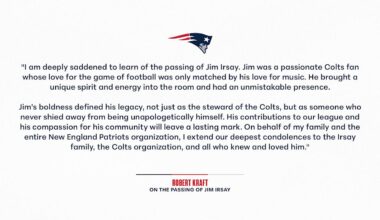 Statement from Patriots Chairman and CEO Robert Kraft on the Passing of Colts Owner Jim Irsay