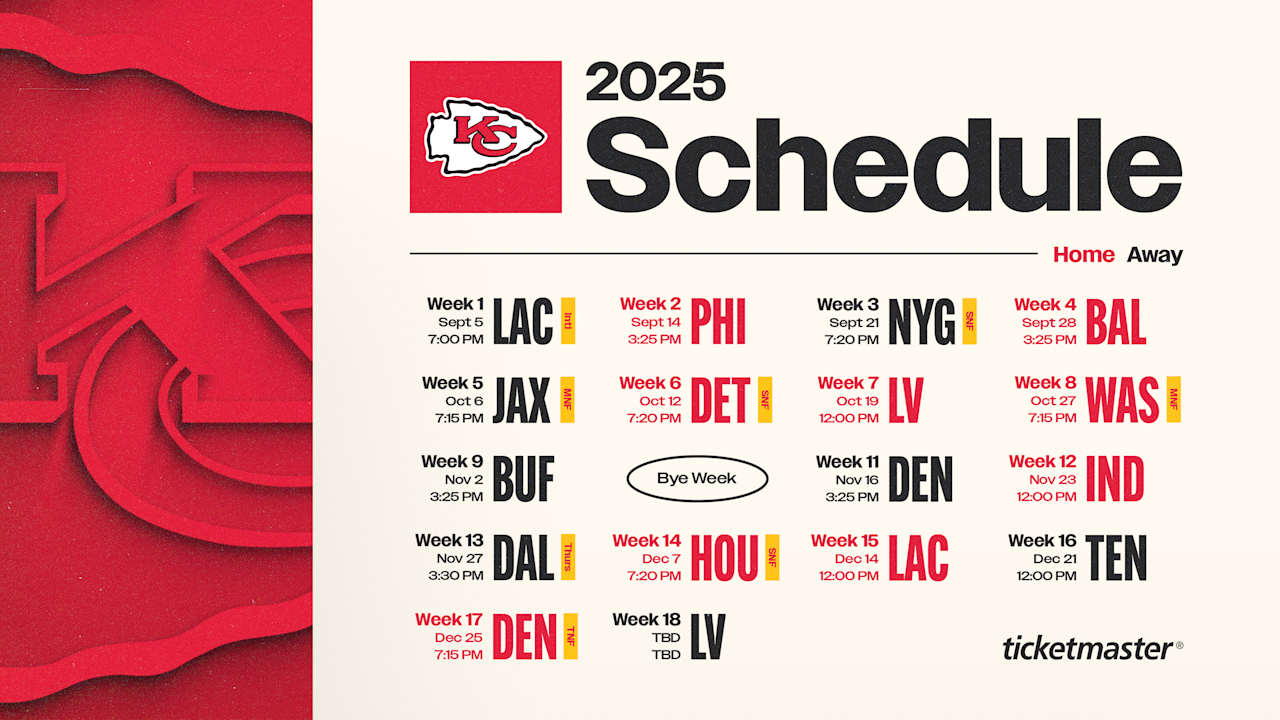 2025 Schedule Release presented by Ticketmaster; Kansas City Chiefs to Play in Seven Primetime Contests