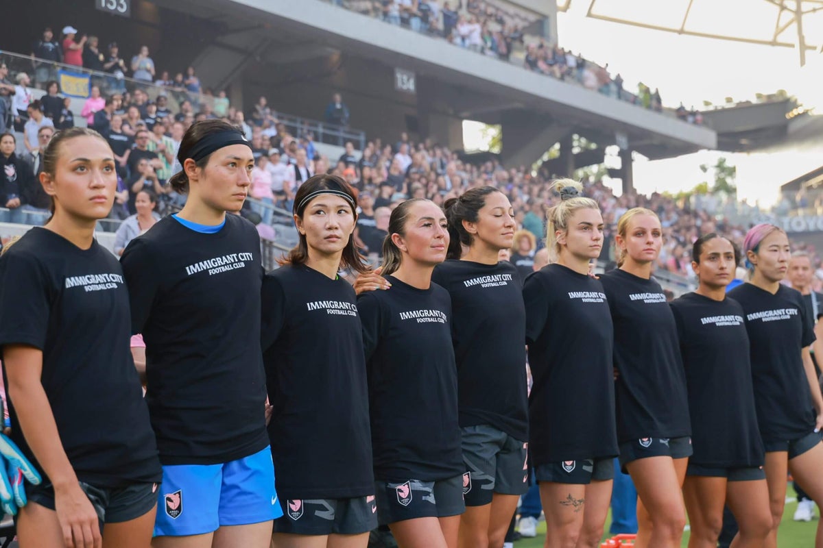 Angel City FC players wear ‘Immigrant City Football Club’ shirts amid ongoing immigration raids