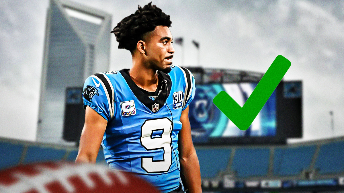 Bryce Young with a green check mark emoji next to him.