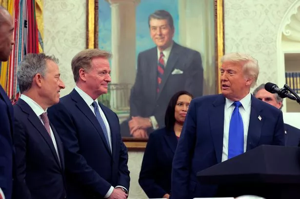 Donald Trump was joined by NFL commissioner Roger Goodell to announce the 2027 NFL draft in Washington, D.C