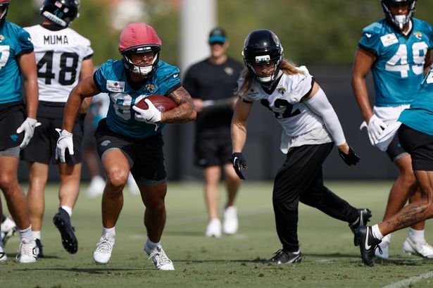 Jacksonville Jaguars wide receiver Louis Rees-Zammit in training on June 12