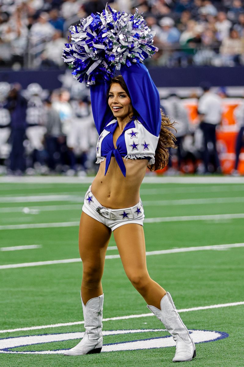 The Dallas Cowboys Cheerleaders perform during the game between the Dallas Cowboys and the Washington Commanders on January 5, 2025 at AT&T Stadium in Arlington, Texas. (Photo by Matthew Pearce/Icon Sportswire via Getty Images)