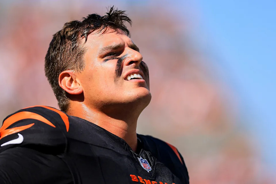 Cincinnati Bengals defensive end Trey Hendrickson stands on the sidelines during the first half against the Baltimore Ravens at Paycor Stadium, Oct. 6, 2024 in Cincinnati.