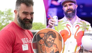 Jason Kelce reacts to fan's naughty pin-up style Eagles tattoo
