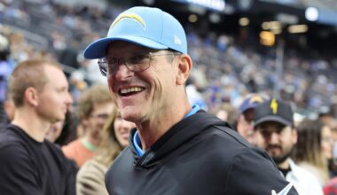 Jim Harbaugh pokes fun at John Harbaugh, Cal Ripken Jr. after foul ball lands between Baltimore sports icons