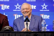 Dallas Cowboys owner Jerry Jones smiles during a news conference for the team's NFL football...