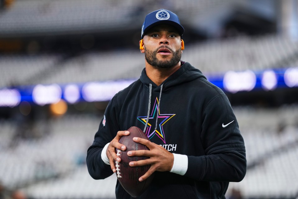 Dak Prescott of the Dallas Cowboys warming up before a game.