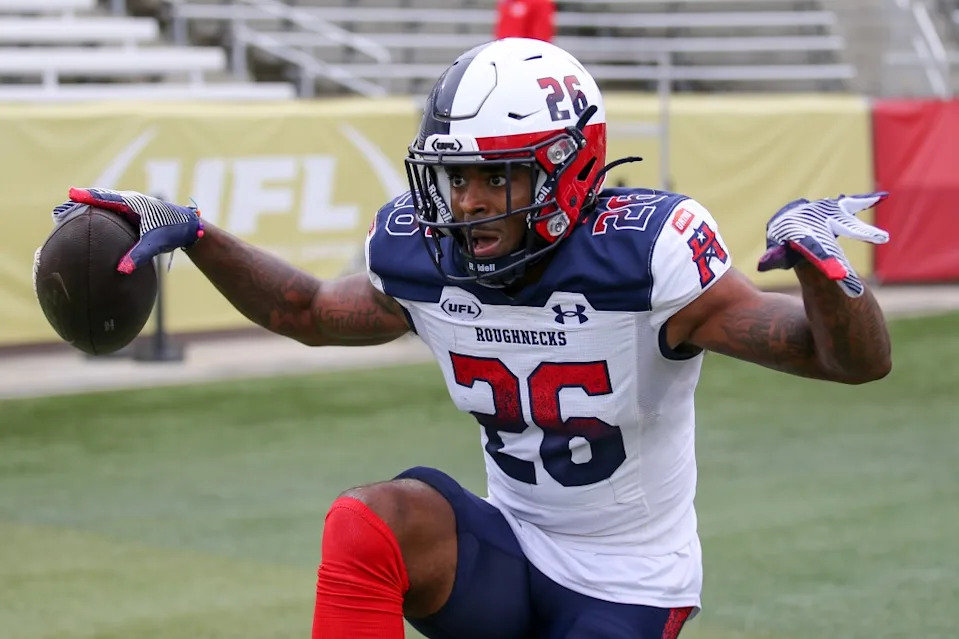 Damon Arnette #26 of Houston Roughnecks celebrates after his interception return for a touchdown. Getty Images