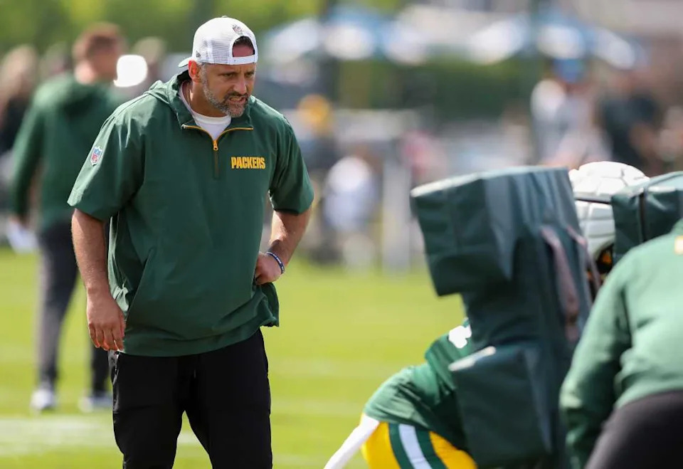 Green Bay Packers linebackers coach Anthony Campanile watches players run through a drill on Saturday, July 27, 2024, at Ray Nitschke Field in Ashwaubenon, Wis.Tork Mason&sol;USA TODAY NETWORK-Wisconsin