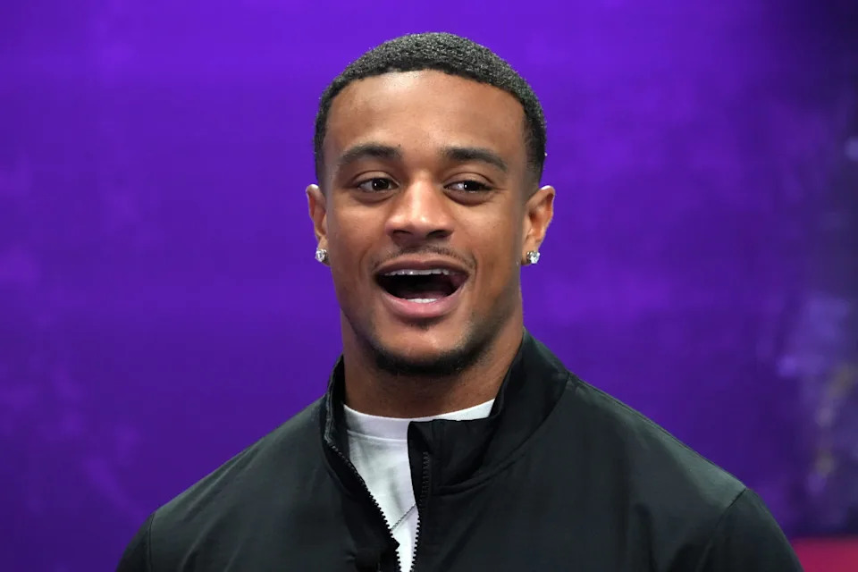 Denver Broncos cornerback Patrick Surtain II on Radio Row at the Super Bowl LIX media center.Kirby Lee-Imagn Images