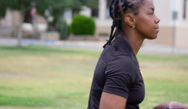 Running Back/Wide Receiver Wyshana Brooks carries the ball during practice.