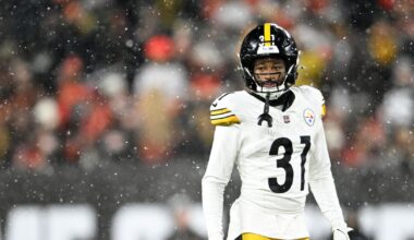 Steelers CB Beanie Bishop wipes feet on Pitt logo