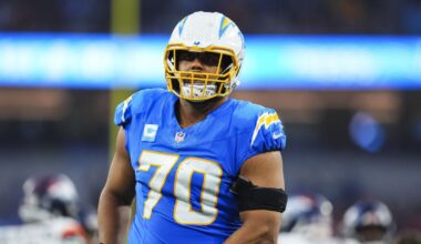 Rashawn Slater is in the building for Chargers promo day